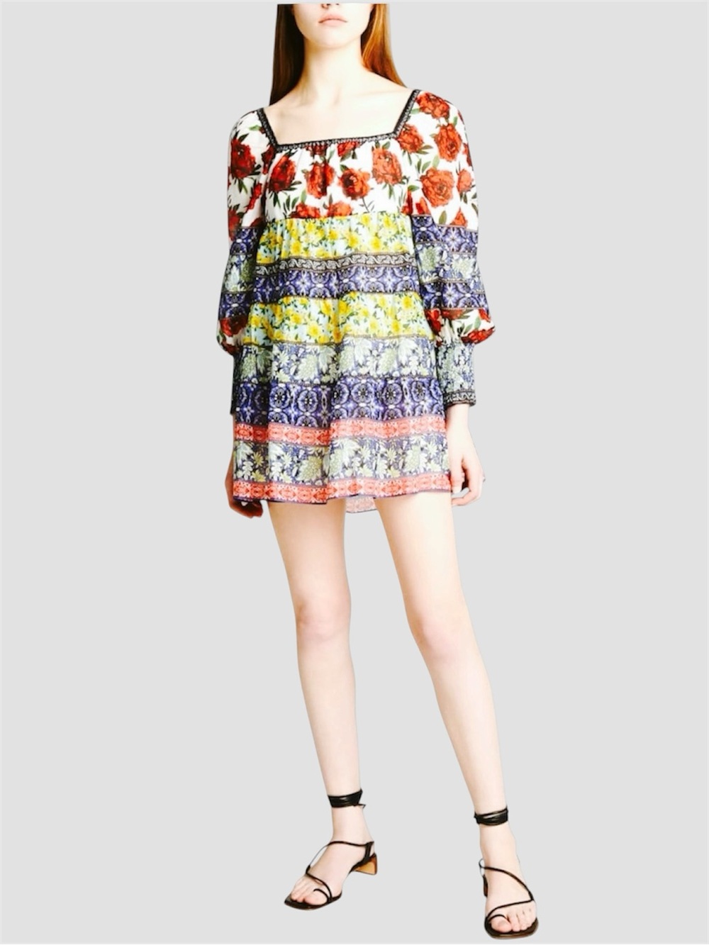 Alice + Olivia Mini Floral Tunic Cocktail Dress M  Ethereal Summer Goth - Picture 3 of 13